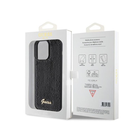 Guess Sequin Script Metal - Coque iPhone 15 Pro Max (noir)