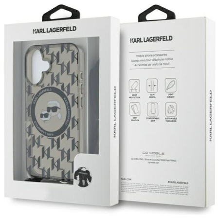 Karl Lagerfeld IML Crossbody Monogram Karl & Choupette Head MagSafe - Hülle für iPhone 16 (schwarz)