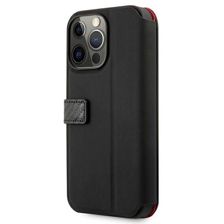 Ferrari Booktype On Track Carbon Stripe - pouzdro pro iPhone 13 Pro (černé)