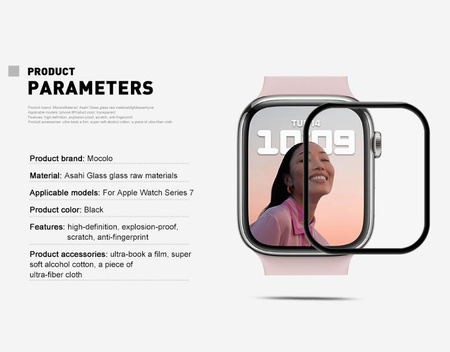 Mocolo 3D Glass Full Glue - Verre de protection de l'écran de l'Apple Watch 7/8 41 mm