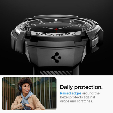Spigen Rugged Armor Pro - Bracelet + étui pour Samsung Galaxy Watch 6 Classic 47 mm (Noir)