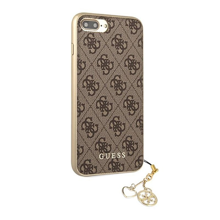 Guess 4G Charms Collection - Coque pour iPhone 8 Plus / 7 Plus avec pendentif (marron)
