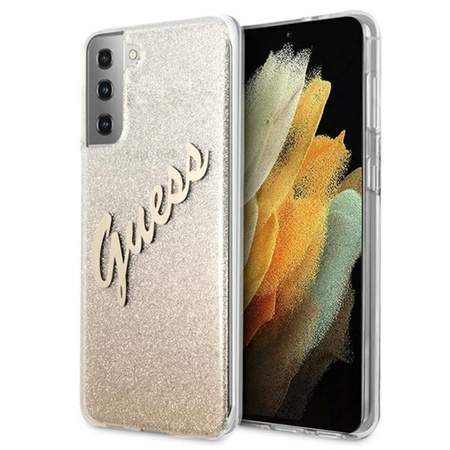 Guess Glitter Gradient Script - Samsung Galaxy S21+ Tasche (Gold)