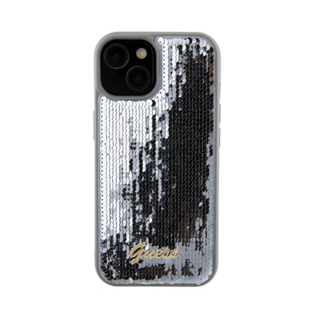 Guess Sequin Script Metal - Hülle für iPhone 15 (Silber)