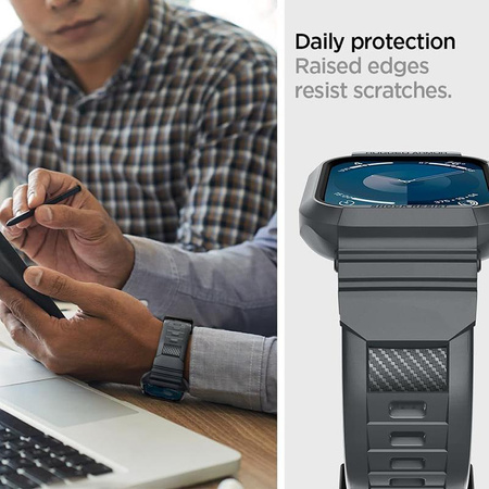 Spigen Rugged Armor Pro - Bracelet avec étui pour Apple Watch 4/5/6/7/8/9/SE 44/45 mm (Gris foncé)
