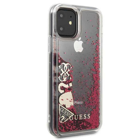 Guess Liquid Glitter Hearts - iPhone 11 Case (raspberry)