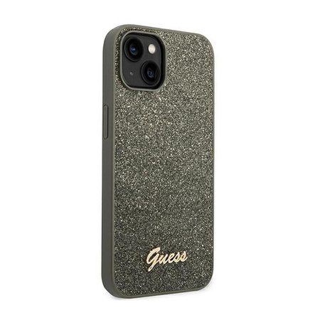 Pouzdro Guess Glitter Flakes Metal Logo - iPhone 14 Plus (zelené)