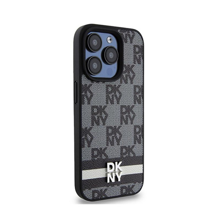 DKNY Leather Checkered Mono Pattern & Printed Stripes - iPhone 15 Pro Max Case (black)