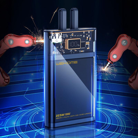 WEKOME WP-323 Vanguard Series - Powerbank 10000 mAh Super Charging mit integriertem USB-C & Lightning Kabel PD 20W + QC 22.5W (Schwarz / Transparent)