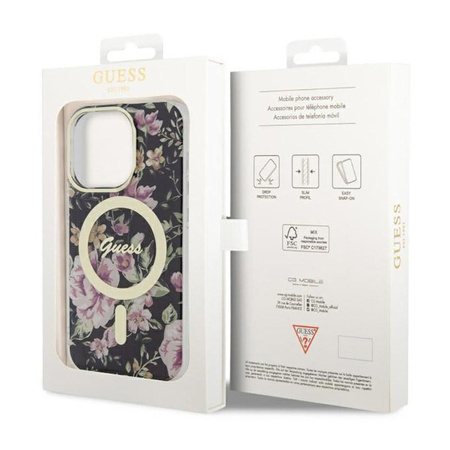 Guess Flower MagSafe - pouzdro pro iPhone 14 Pro (černé)