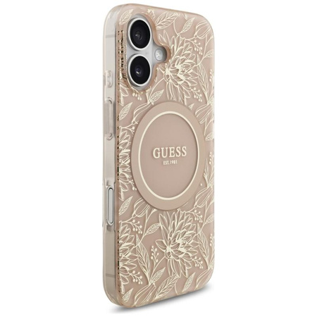Guess IML Flowers Electro Pearl Strap MagSafe - Hülle iPhone 17 (rosa)