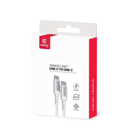 Crong Armor Link - 60W PD 3A câble USB-C vers USB-C 150cm (blanc)