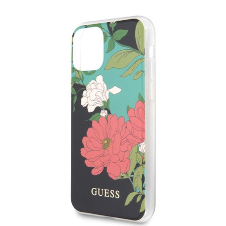 Guess Flower Shiny Collection N1 - Coque pour iPhone 11 Pro Max (Noir)