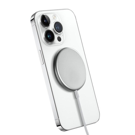 Bezdrátová nabíječka Crong MagSpot - MagSafe 15W hliníková indukční nabíječka (stříbrnobílá)