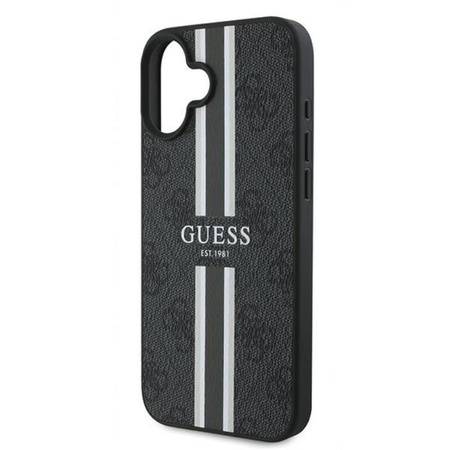 Guess 4G Étui MagSafe à rayures imprimées pour iPhone 16 Plus (noir)