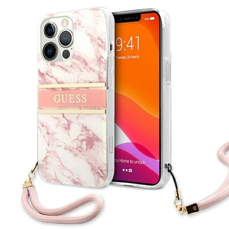 Guess Marble Strap - Coque iPhone 13 Pro (rose)