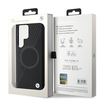 Kožené pouzdro BMW Half Textured & Circle MagSafe - Samsung Galaxy S24 Ultra (černé)
