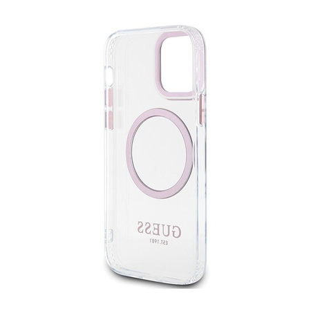 Guess Metal Outline MagSafe - iPhone 12 / iPhone 12 Pro tok (átlátszó / rózsaszín)