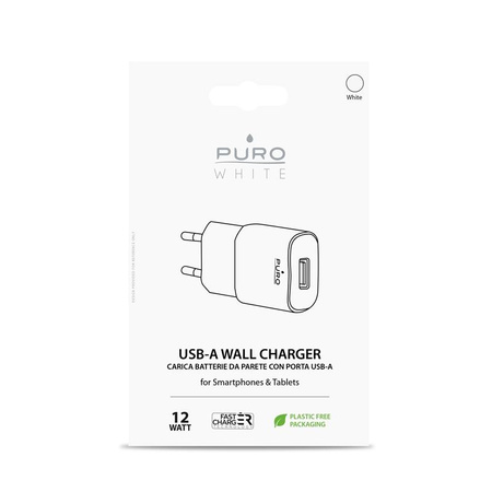 PURO Bílá mini cestovní rychlonabíječka - USB-A 12 W 2,4 A rychlonabíječka (bílá)