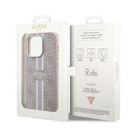 Pouzdro Guess 4G MagSafe s potiskem pruhů - iPhone 15 Pro Max (růžové)