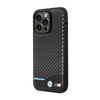 BMW Leather Carbon Blue Line MagSafe - étui pour iPhone 14 Pro (noir)