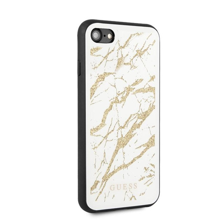 Guess Marble Glass Gold Glitter - Coque iPhone SE 2020 / 8 / 7 (Blanc)