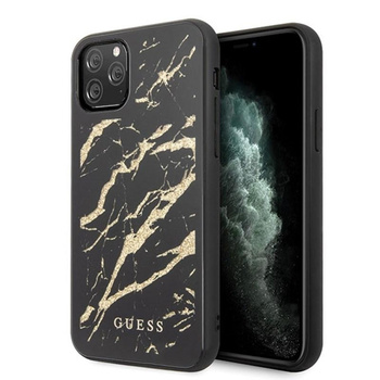 Guess Marble Glass Gold Glitter - Coque iPhone 11 Pro Max (noir)