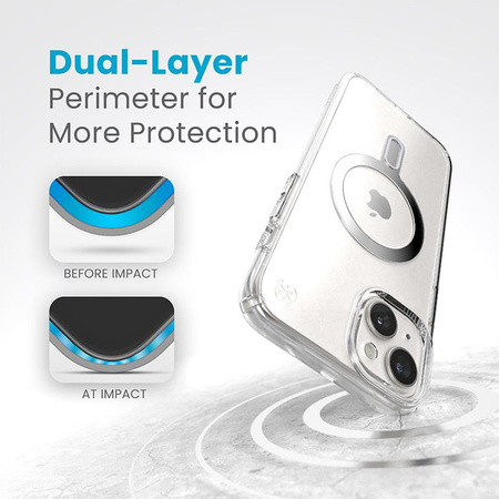 Speck Presidio Perfect-Clear ClickLock & Magsafe - Tasche iPhone 15 Plus / iPhone 14 Plus (Klar / Chrom-Finish / Serene Silber)