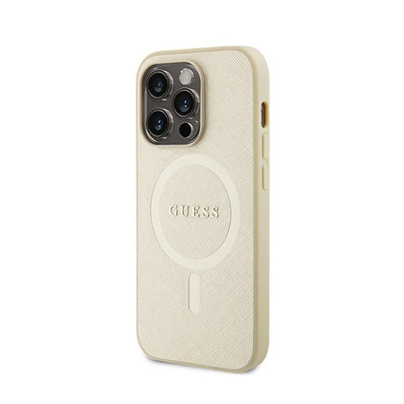 Guess Saffiano MagSafe - Coque iPhone 15 Pro Max (Or)