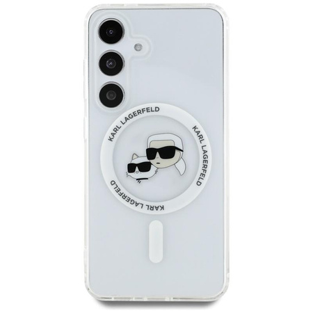 Karl Lagerfeld Button Karl & Choupette Heads Printed Logo MagSafe - Case for Samsung Galaxy S25 (White)