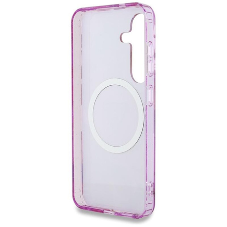 Guess Glitter Flowers Triangle Buttons MagSafe - pouzdro pro Samsung Galaxy S25 (fialové)