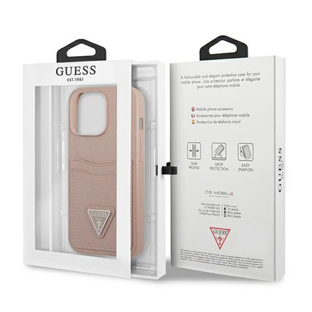 Pouzdro Guess Saffiano Double Card Triangle - iPhone 13 Pro Max (růžové)