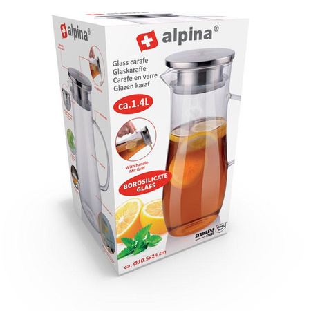 Alpina - Carafe avec poignée en verre borosilicate 1,4 l