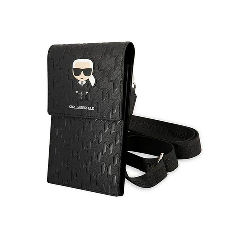 Karl Lagerfeld Monogram Ikonik Patch Wallet Phone Bag - Smartphone and Accessory Bag (Black)