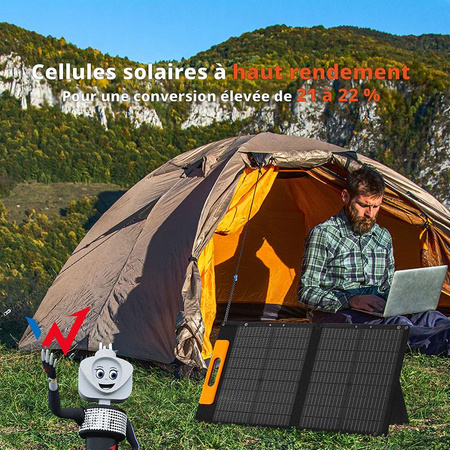 Wonder Ws60 - Panneau solaire / chargeur solaire 60W avec sortie USB-C PD 30W & USB-A QC 18W (Noir)