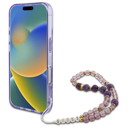 Guess IML Flowers With Pearl Strap MagSafe - iPhone 16 Case (purple)