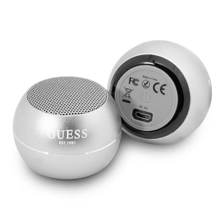 Guess Mini Bluetooth-Lautsprecher 3W 4H - Bluetooth 5.0 Lautsprecher (Silber)