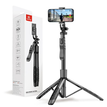 Crong SelfieGo Ultra - Aluminum selfie stick Bluetooth tripod (black)