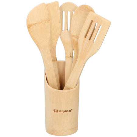 Alpina - Set of bamboo cooking utensils 5 pcs. with stand (graphite)