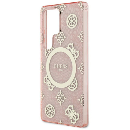 Guess 4G Background Gold Electroplated Peony Pattern MagSafe - Case for Samsung Galaxy S25 Ultra (pink)