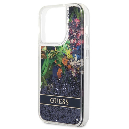 Guess Liquid Glitter Flower - pouzdro pro iPhone 14 Pro Max (modré)