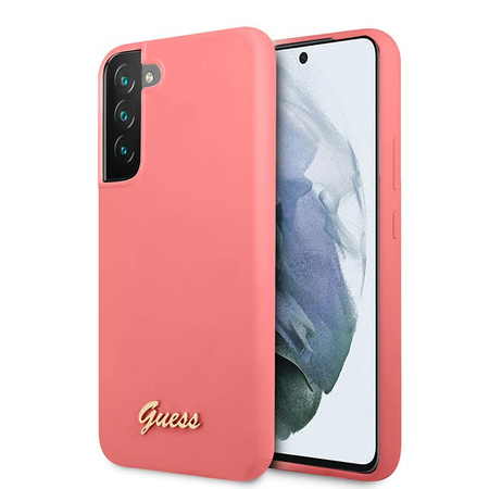 Guess Silicone Script Metal Logo - Etui Samsung Galaxy S22 (fuksja)