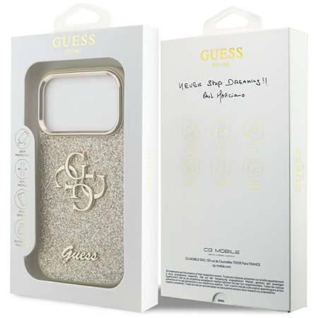Guess Fixed Glitter Big 4G Metal Frame - Pouzdro iPhone 17 Pro (zlatý)