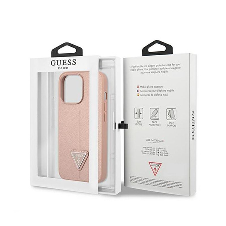 Guess Saffiano Triangle Logo Case - iPhone 14 Pro Case (pink)