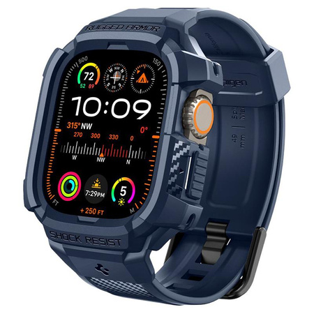 Spigen Rugged Armor Pro - Bracelet avec étui pour Apple Watch Ultra 49 mm (Bleu marine)