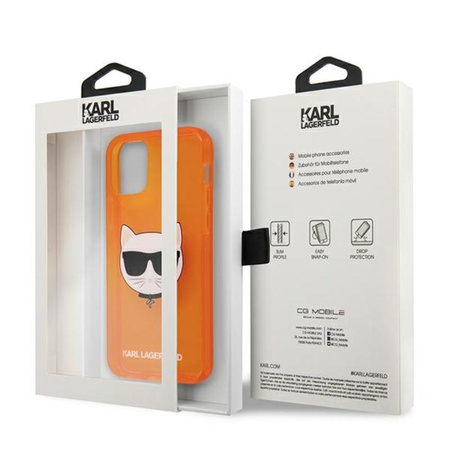 Karl Lagerfeld Choupette Head - pouzdro pro iPhone 12 / iPhone 12 Pro (fluo oranžová)
