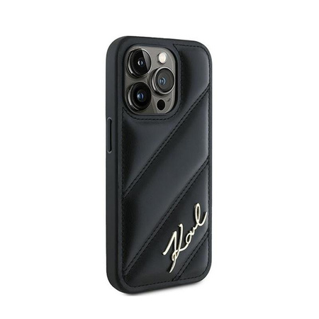 Karl Lagerfeld Diagonal Quilted Script - Étui pour iPhone 15 Pro (noir)