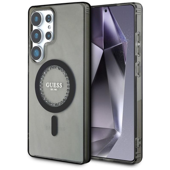 Guess Rhinestones Imprimé Logo Classique MagSafe - étui pour Samsung Galaxy S25 Ultra (noir)