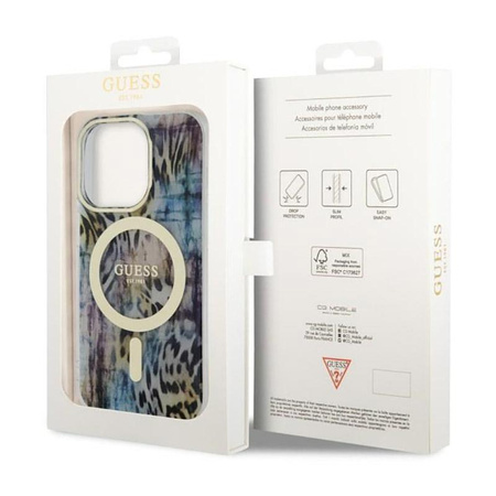 Guess Leopard MagSafe - pouzdro pro iPhone 14 Pro (modré)