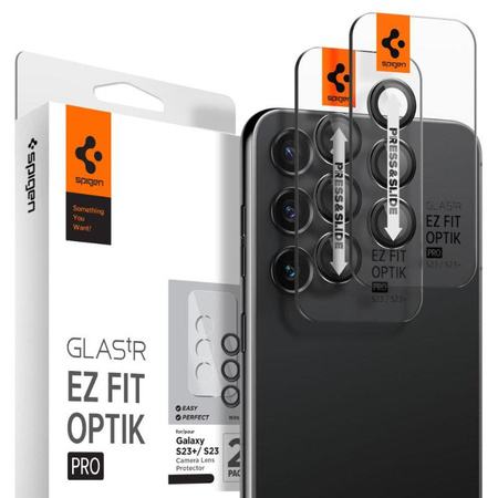 Spigen Optik.Protection de l'objectif de l'appareil photo TR - Verre de protection de l'objectif 2 pcs. pour Samsung Galaxy S23 / S23+ (Noir)